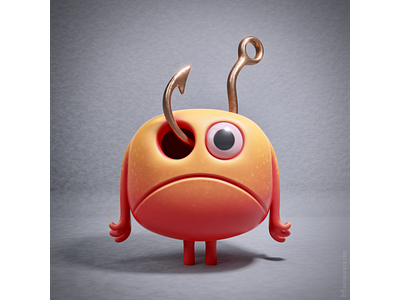 Unfortunate accident - 3D character 3d 3d rendering art artwork b3d blender 3d character character design crazy creature critter cute cycles renderer design fish hook kawaii mad monster rendering wacky