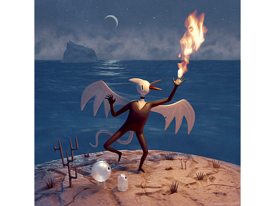 Voodoo magic — 3D artwork 3d artwork bird demon illustratie illustration island magic magie surreal surrealism surrealisme voodoo