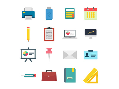 Office Elements Flat Icons Set flat icons illustrator office vector