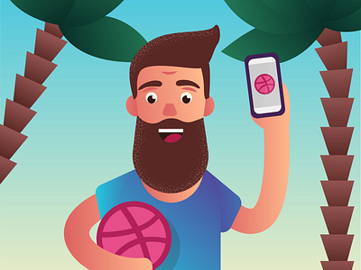 Dribbble man illustration beach bearded bearded man boy character design dribbble dribbble ball dribbble character flat gradients illustration man people person vector