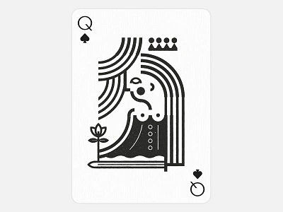 Queen Spades - Playing Arts card crown flower illustration marks playing arts queen spades sword symbol