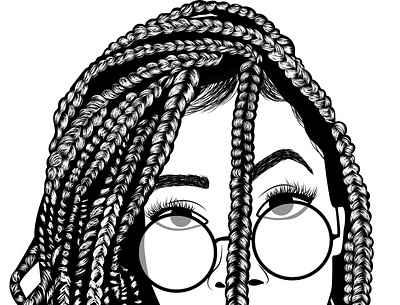 Braids Glasses blackandwhite illustration lineart portraits vector