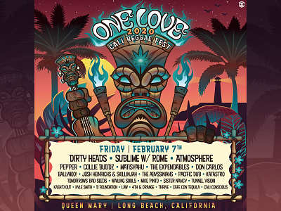 One Love Cali Reggae Music Festival - Promo Graphics beach concert poster illustration music reggae