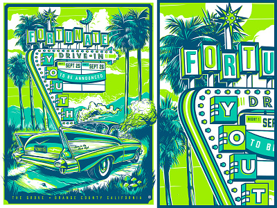 Drive-In Style Concert Poster for Fortunate Youth at The Grove 3 color concert poster drive in reggae rock poster
