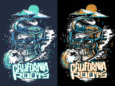Skullwave Color Optons - California Roots Apparel Design california concert poster illustration music ocean reggae skull wave waves