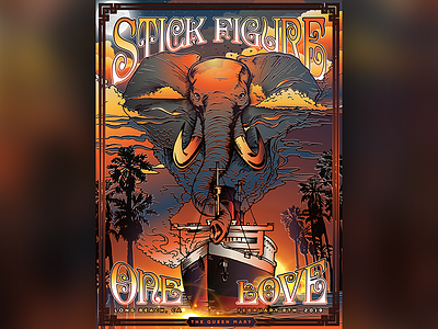 Stick Figure One Love Custom Poster Art concert poster concert venue elephant illustration music poster art queen mary reggae reggae rock