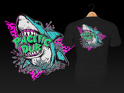 Pacific Dub Shark Bite Tee album art beach california illustration logo music reggae t-shirt tee design vector