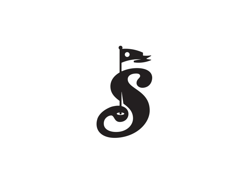 S Icon type branding logo hole in one script typography sports flag golf