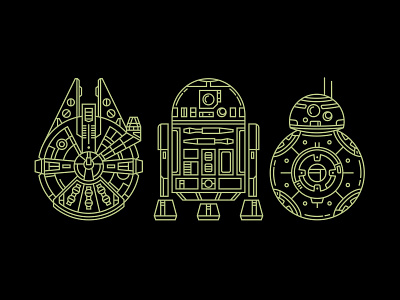 Star Wars Sticker Set bb8 illustration millenium falcon minimal monoline monoweight monoweight illustration pop culture r2d2 retro sci fi star wars starwars