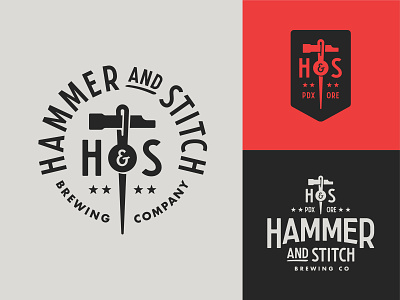 Hammer and Stitch Concept badge badge logo beer brewery brewing hammer portland sewing stitch
