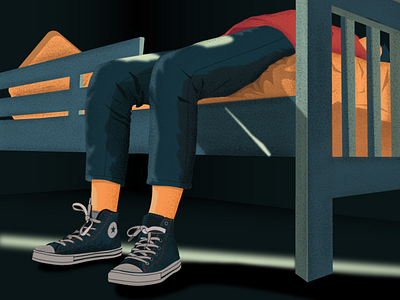 Quarantine Times bedroom boy covid19 dark design graphics illustration inspiration light man quarantine relax rest shoes sleep sleepy sunlight thinking vector virus