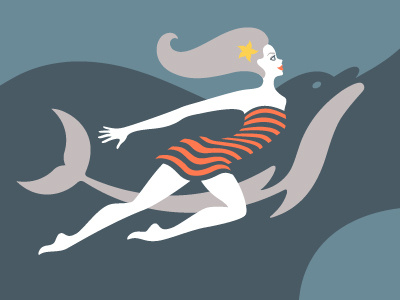 Float Studio — cheerfulness dolphin float floating girl harmony illustration minamalistic minimalism mystery style water woman