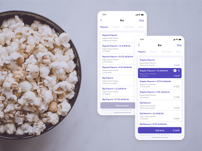 Haydn Kino Mobile App Design - Bar Pre-order cinema app mobile app design movies app ui design ux design