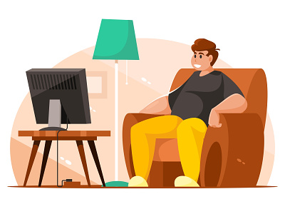 Man watching tv cartoon chair illustration tv vector