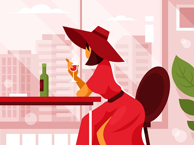 Woman in restaurant drink girl illustration restaurant table vector wine wineglass woman