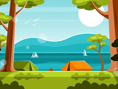 Tent camp in the forest activity adventure background bonfire camp campfire camping cartoon eco expedition family landscape mountain nature outdoor summer tent tourism travel vector