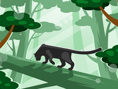 Black panther walking on a tree animal cat danger enlighted forest inside jaguar jungle leaves mammal nature panther penetrating predator rays safari tree vector wild wildlife
