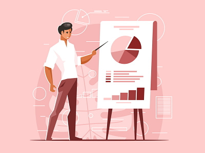 Businessman presens report adult board boss business businessman chart colleagues conference corporate drawing economics illustration male man office presentation report speech vector workspace