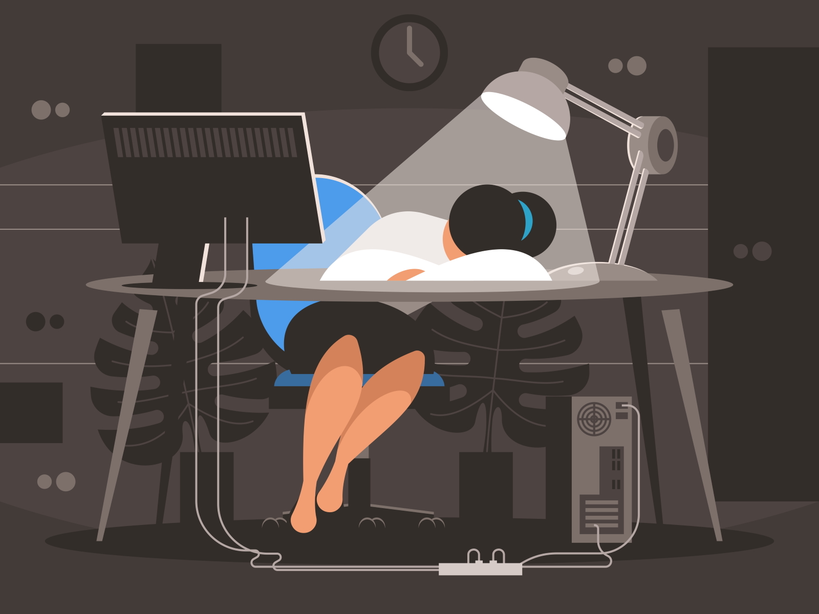 Woman sleeping at the desk bored break burnout business busy character deadline delay desk dreaming illustration job manager office overload overtime sleep vector woman workspace