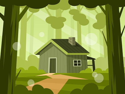 Wooden cabin in forest architecture background beautiful building cabin chalet forest grass home homestead house illustration lodge nature summer sun sunrise sunset vector wood