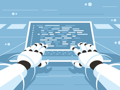 Artificial intelligence writing code access ai anonymous artificial backdoor bot break bright code computer cyborg data desk hack illustration laptop programing remote robot vector