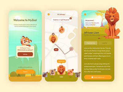 Interactive Zoo Maps - UI Mobile App ai animals app application camera childern design education educational explore games illustration interactive maps mobil prize reward ui ux zoo