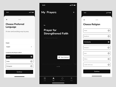 Prayer App onboarding pray prayer ui