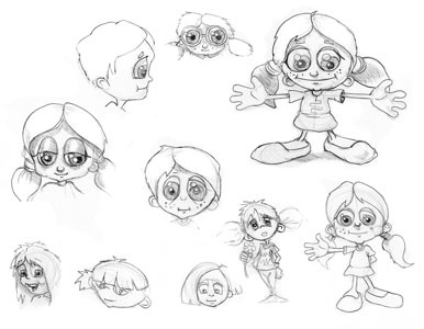 Red Feety concepts character concept cute little girl pencil