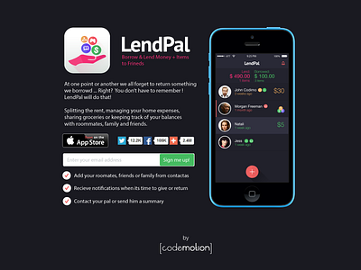 LendPal Landing Page app dark landing subscribe website