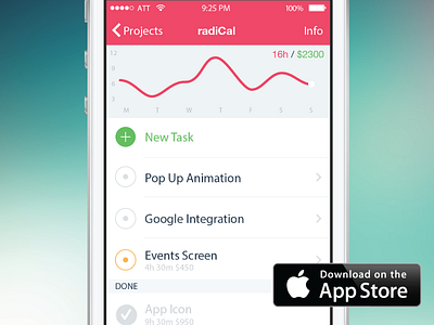 Freely - Time Tracking & PDF Invoices app billing flat freelance graph hours ios7 ios8 iphone time timesheet worklog