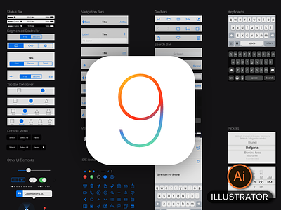 Free iOS9 Vector GUI Template for Illustrator