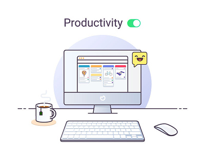 Productivity - illustration for Ora.pm coffee flat illustration kanban keyboard mac mouse productive tea