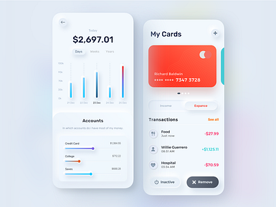 Finance mobile app - Skeuomorphism UI Design 3d account business card clean credit card expense finance income ios mobile app money sketch skeuomorphism tax transaction ux