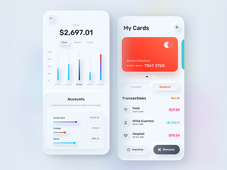 Finance mobile app - Skeuomorphism UI Design by Jajang Irawan for ...