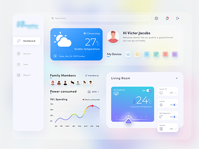Dashboard - Smart Home airconditioner clean dahsboard desktop desktopapp graphic homedevice lamps sketch smart smarthome smarttv temperature transparent webapp