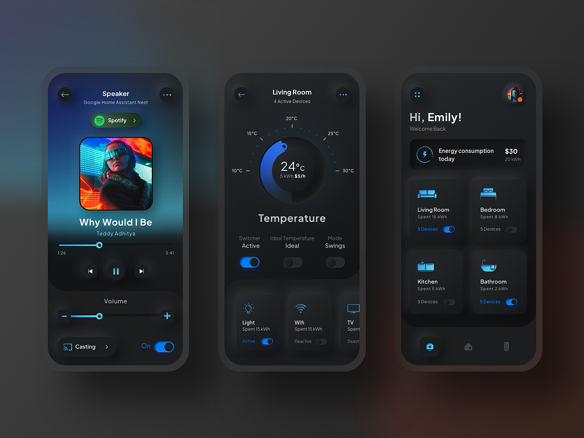 Home device control app Dark version by Jajang Irawan on Dribbble
