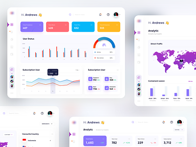 Dashboard - User Analytics - active user analitycs chart clean country dashboard design graphic indonesiadesigner maps session sketch status subscribtion total traffic user world
