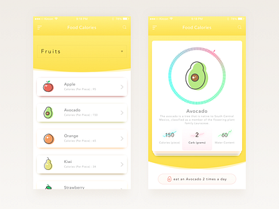 Food Calories app avocado calories food free sketch freebie freeweeklyui fruit mobile app sketch ui weekly