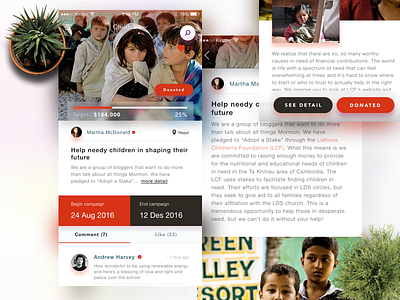 Detail Campaign And Story Page campaign charity children ios mobile app orange story