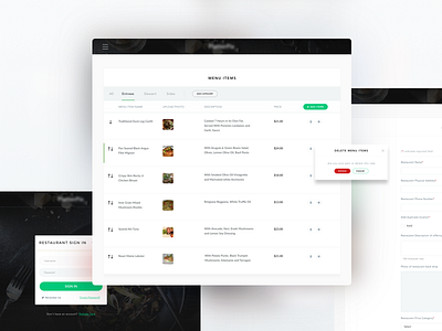 Restaurant Setup Page add dashboard edit food form green login restaurant setup webapp