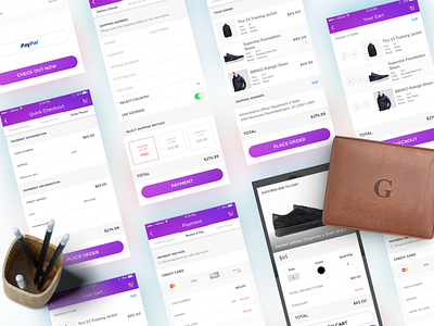 Process order app bill ecommerce fashion ios order pay payment process product purple ui kit