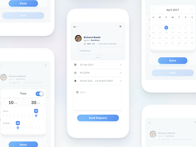 Appointment Screen appointment blue calendar clean date ios location maps. ui kit profile real estate time picker