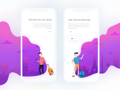 "Tutour" Walkthrough guide illustration iphone x login mobile people purple tour tourism travel travelling walkthrough