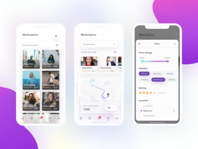 "TuTour" Marketplace filter guide iphone x location map marketplace rating search tourism travel travelling