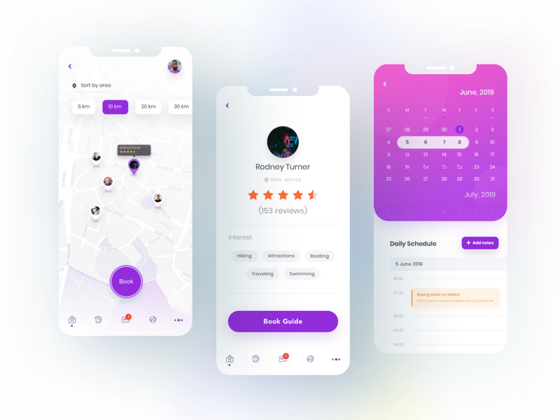 "TuTour UI KIT" Booking Screens app area booking calendar guide ios design maps mobile app note profile purple rating schedule sketch sketch app tour tourism travel traveling ui kit