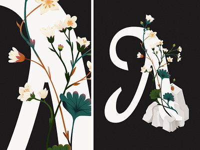 Typography Floral Poster Pulsatilla patens Illustration