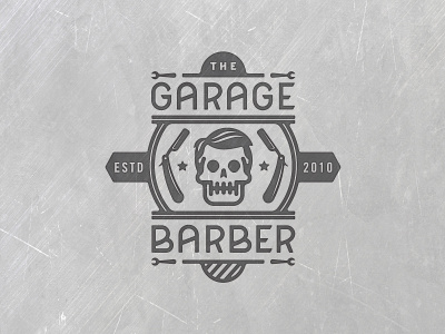 The Garage Barber badge barber garage hair icon logo mississippi razor skull