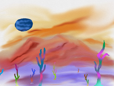 “Blue Sun” (2020) apple pencil digital art digital drawing ipad art ipadpro landscape mountains my work plains procreate sun