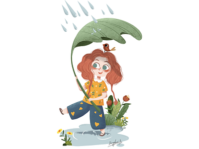 Playing in the rain artstudio pro design illustration illustration for children illustration for kids ipad pro