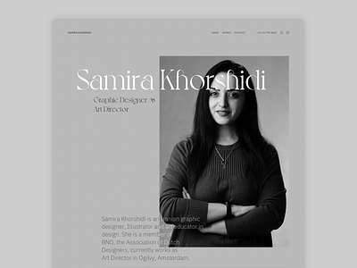 Samira's personal website animation awwwards branding creative gli glitch effect grayscale interactive landing page motion personal website portfolio webgl